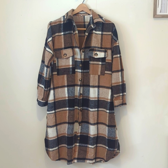 Ainangua Women's Casual Wool Blend Long Plaid Shirt Jacket Button Down Small - Picture 1 of 5